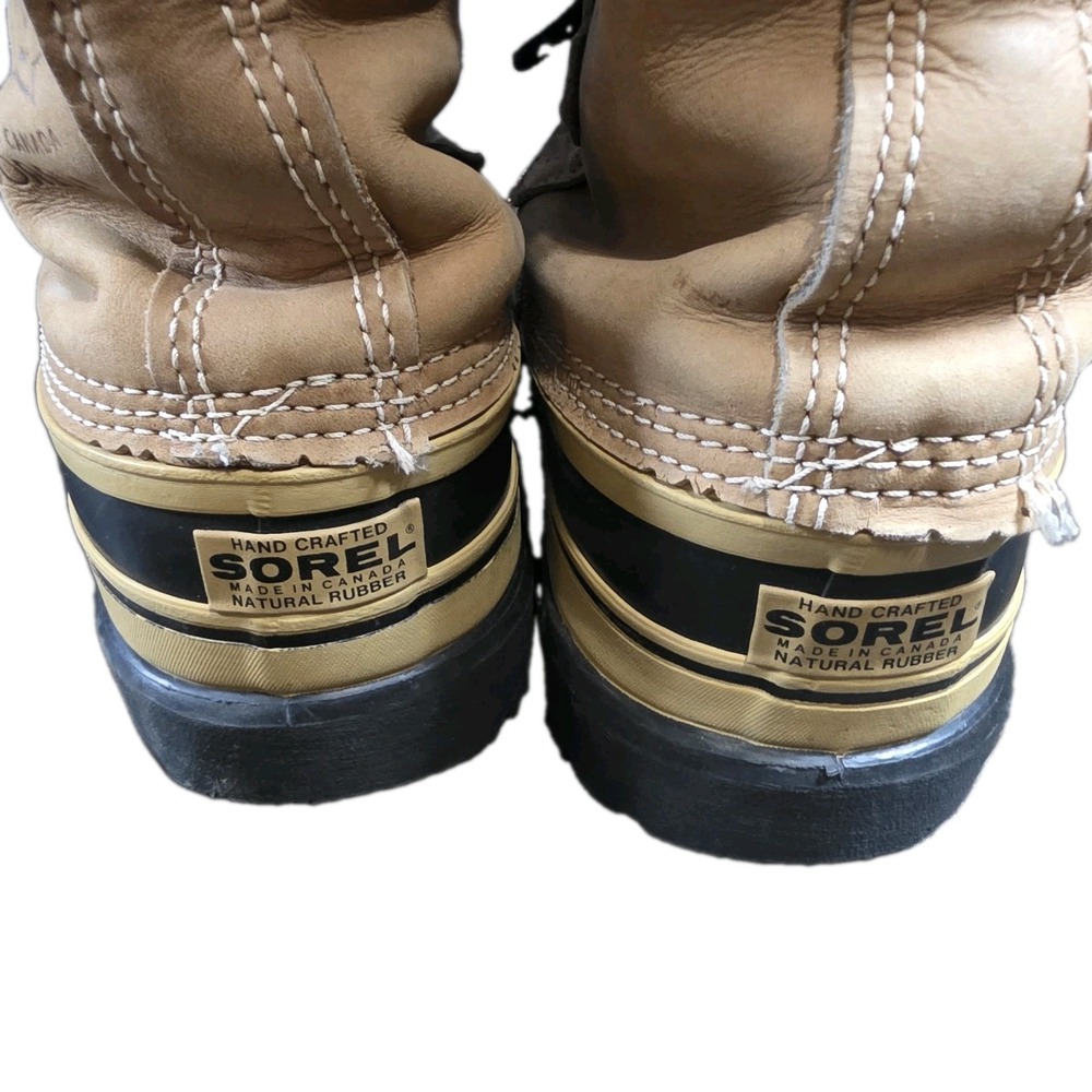 Vtg Sorel Caribou Snow Duck Boots Men's 9 Tan Leather Wool Lined Kaufman Canada - Picture 10 of 11